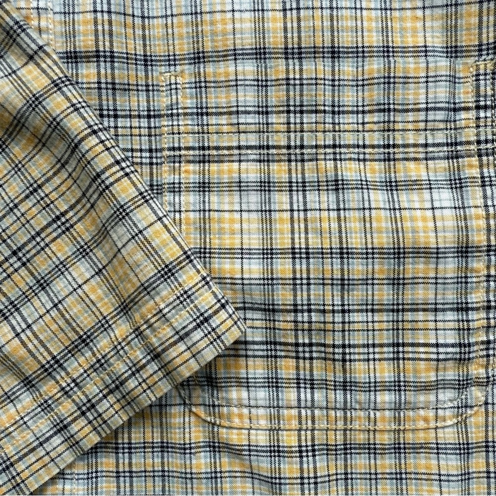๐ SOLD ๐ Vintage 90s Cropped Boxy Yellow Plaid Short Sleeve Button Down ~ Size S - Picture 8 of 8
